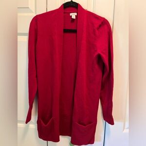 LL Bean Women's Red Open Front Cardigan Sweater 100% Cashmere Pockets Soft Sz S